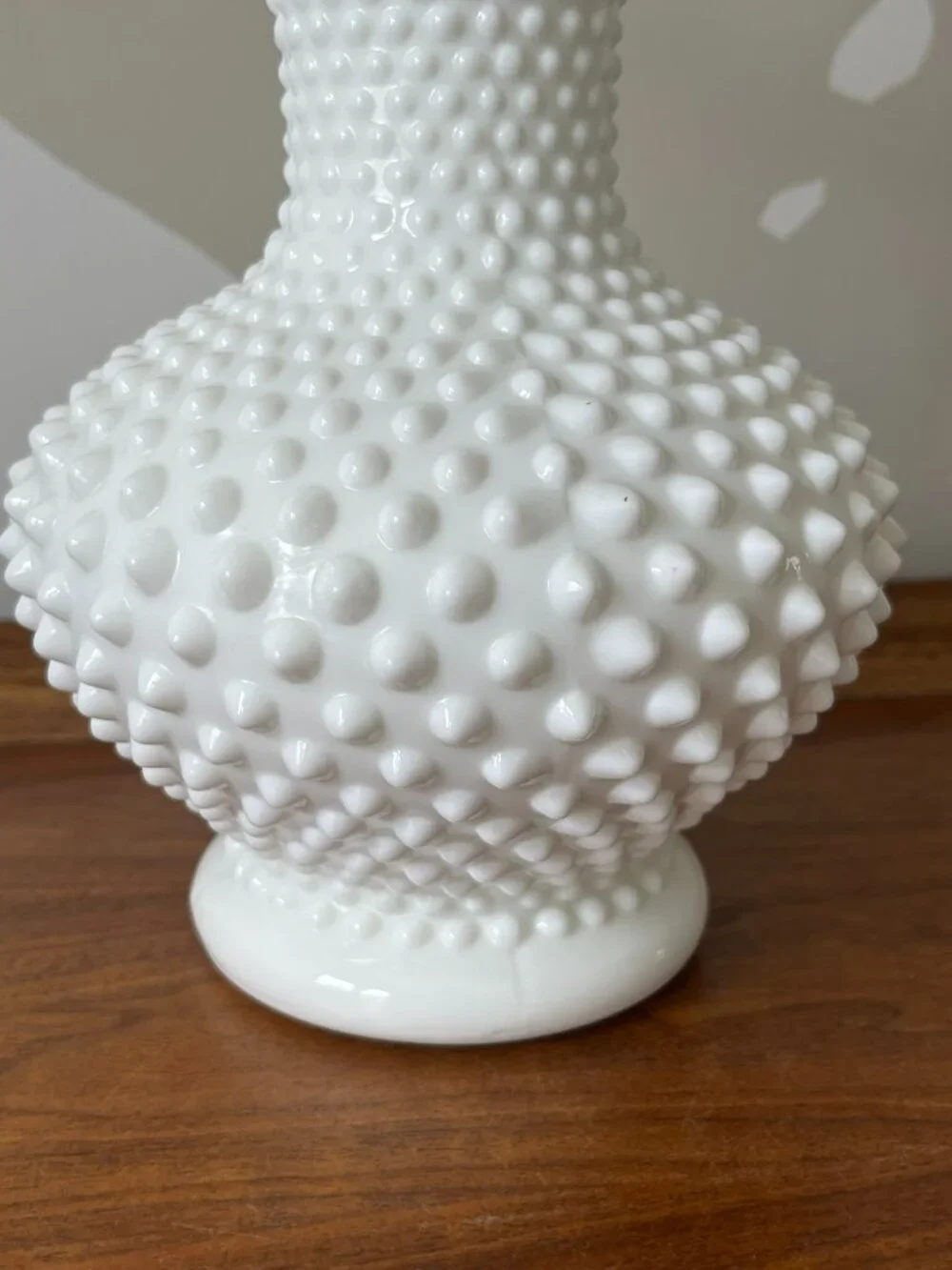 Fenton Large White Double Crimped Hobnail Vase 10.5